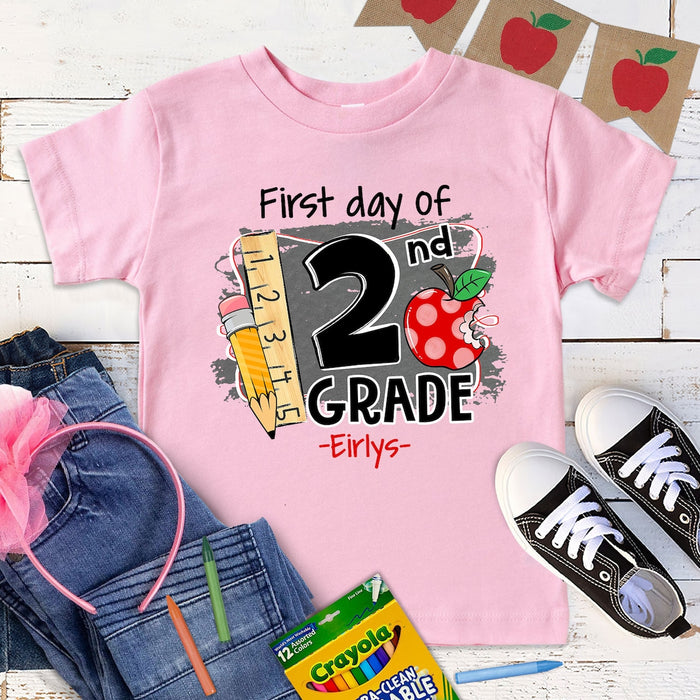 Personalized T-Shirt For Kids Back To School First Day Of 1st Grade Apple & Pencil Printed Custom Name