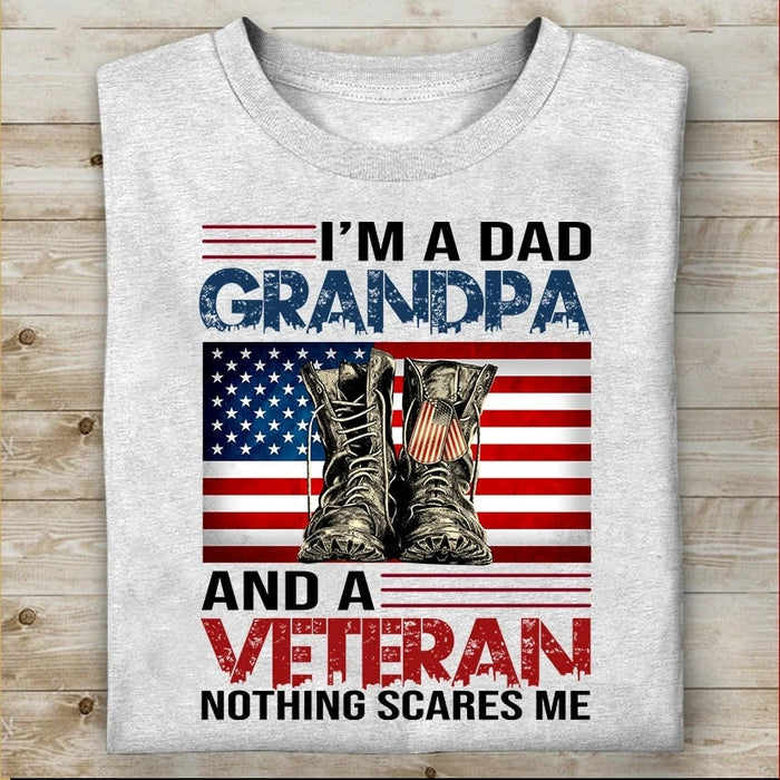 Classic T-Shirt For Grandpa I'm A Dad Grandpa And A Veteran American Flag Military Shoes Printed
