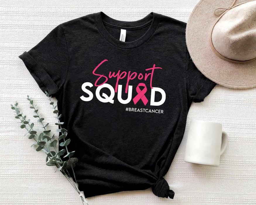 Breast Cancer Support Squad Shirt For Women Girl Funny Pink Ribbon Shirt Cancer Warrior Tee Motivational Tshirt