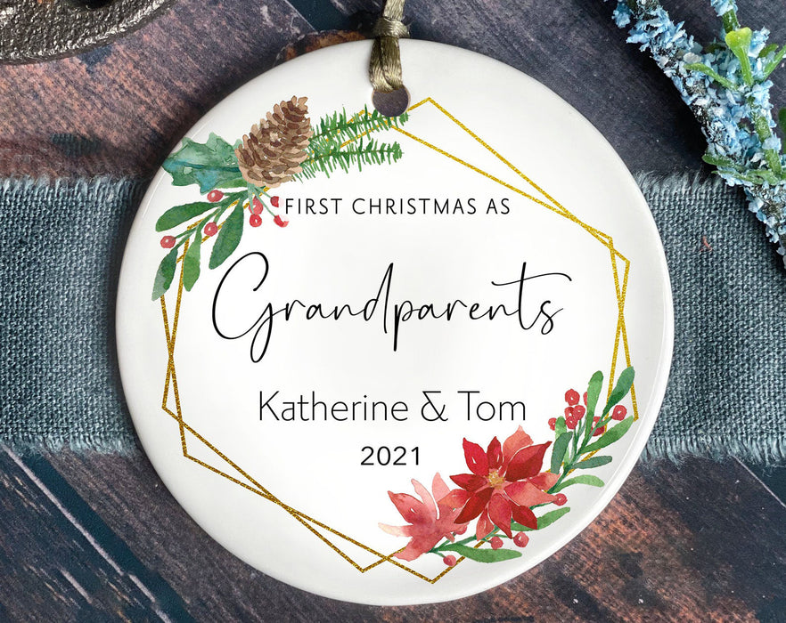 Personalized First Christmas As Grandparents Ornament For New Grandpa Grandma Custom Name Keepsake Wreath Ornament