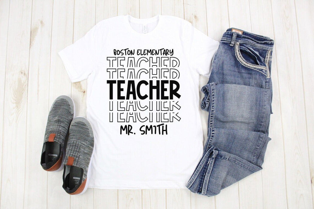 Personalized T-Shirt & Sweatshirt For Teacher Custom School's Name & Teacher's Name Back To School Outfit