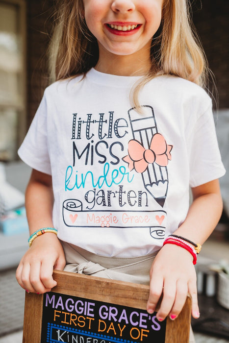 Personalized T-Shirt For Kid Back To School Little Miss Fourth Grade Pencil With Bow Printed Custom Name & Grade Level