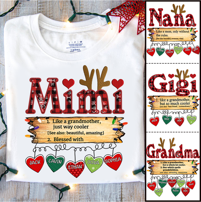 Personalized T-Shirt For Grandma Mimi Like A Grandmother Just Way Cooler Red Plaid Design Custom Grandkids Name