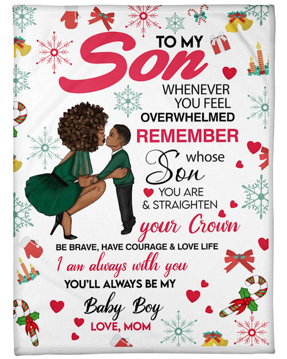 Personalized Blanket To My Son From Mom Be Brave Have Courage And Love Life Print Black Women And Boy Xmas Design