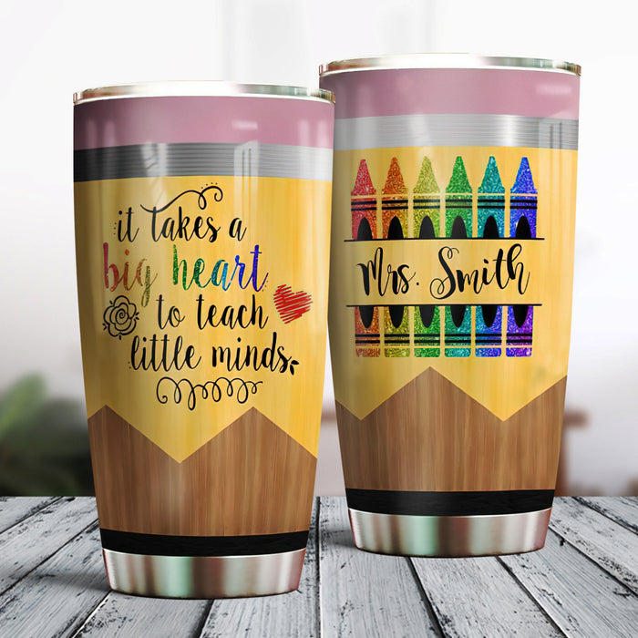 Personalized Tumbler For Teacher It Takes A Big Heart To Teach 20oz Travel Cup Custom Name Gifts For Back To School