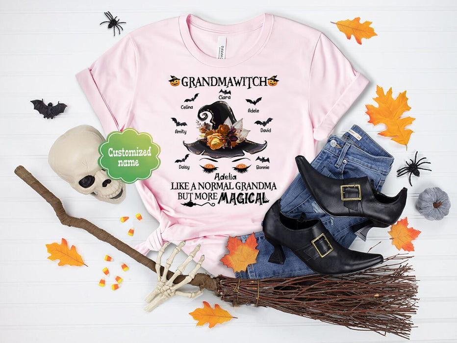 Personalized T-Shirt Grandma Witch Like Like A Normal Grandma But More Magical Floral Hat Printed Custom Grandkids Name