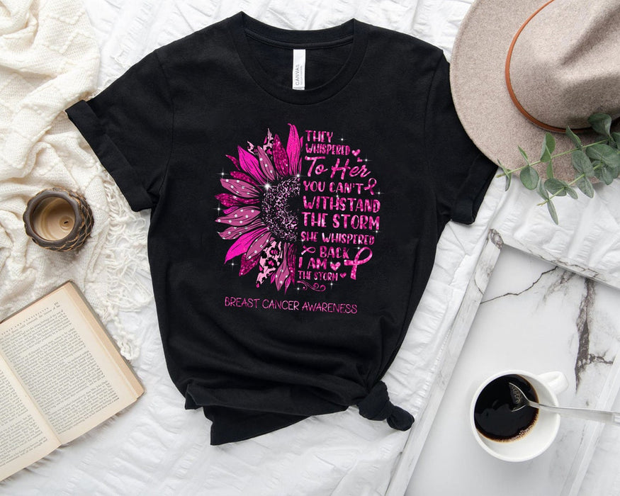Breast Cancer Awareness Month Shirt For Women Girl Pink Ribbon Shirt Leopard Sunflower Glitter Cancer Motivate Tee