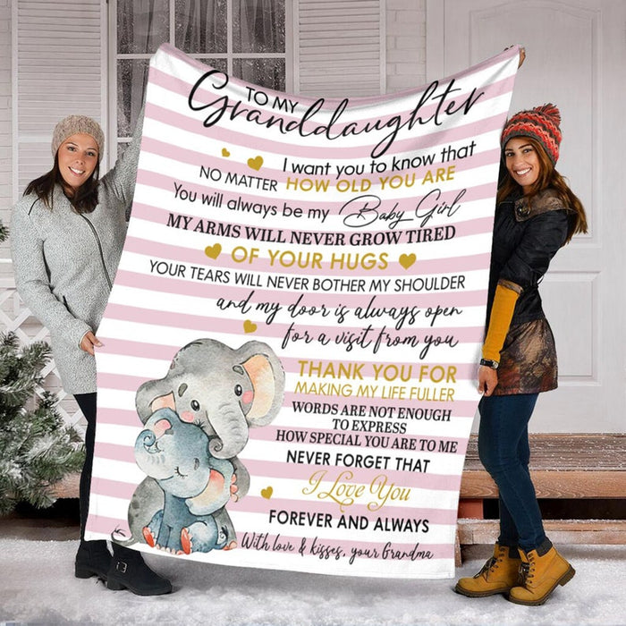 Personalized Blanket To My Granddaughter From Grandma I Want You To Know That Print Cute Elephant & Baby