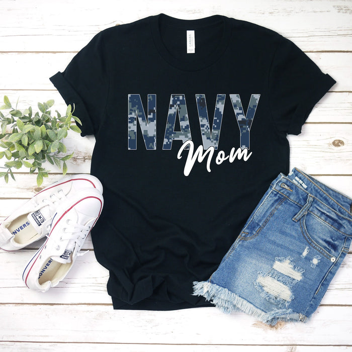 Personalized T-Shirt For Women Navy Mom Camouflage Design Shirt For Veterans Day Custom Any Title Patriotic Shirt