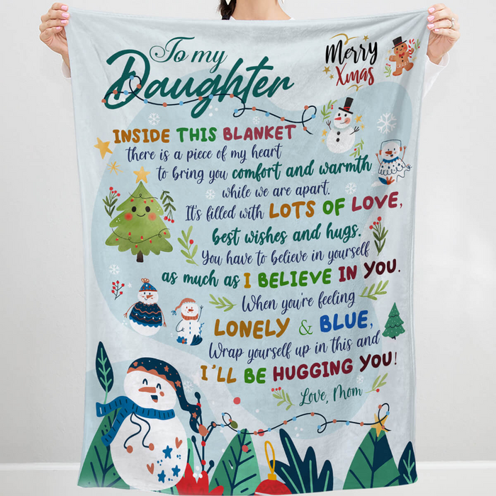 Personalized Xmas Fleece Blanket To My Daughter From Mom Cute Snowman Xmas Tree Throw Blanket Customized Name