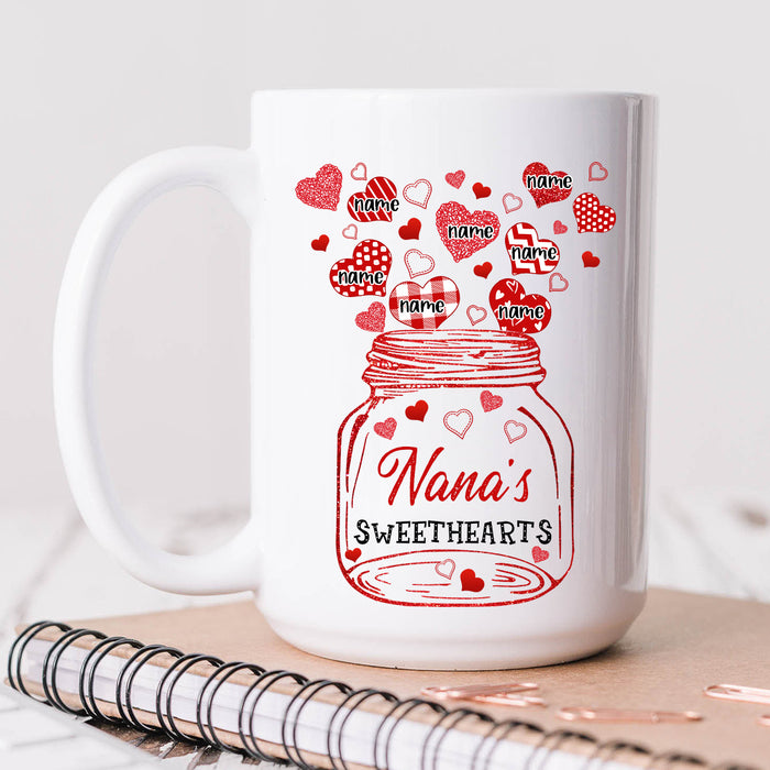 Personalized Coffee Mug Gifts For Grandma Nana's Sweetheart Jar Full Of Heart Custom Grandkids Name Christmas White Cup