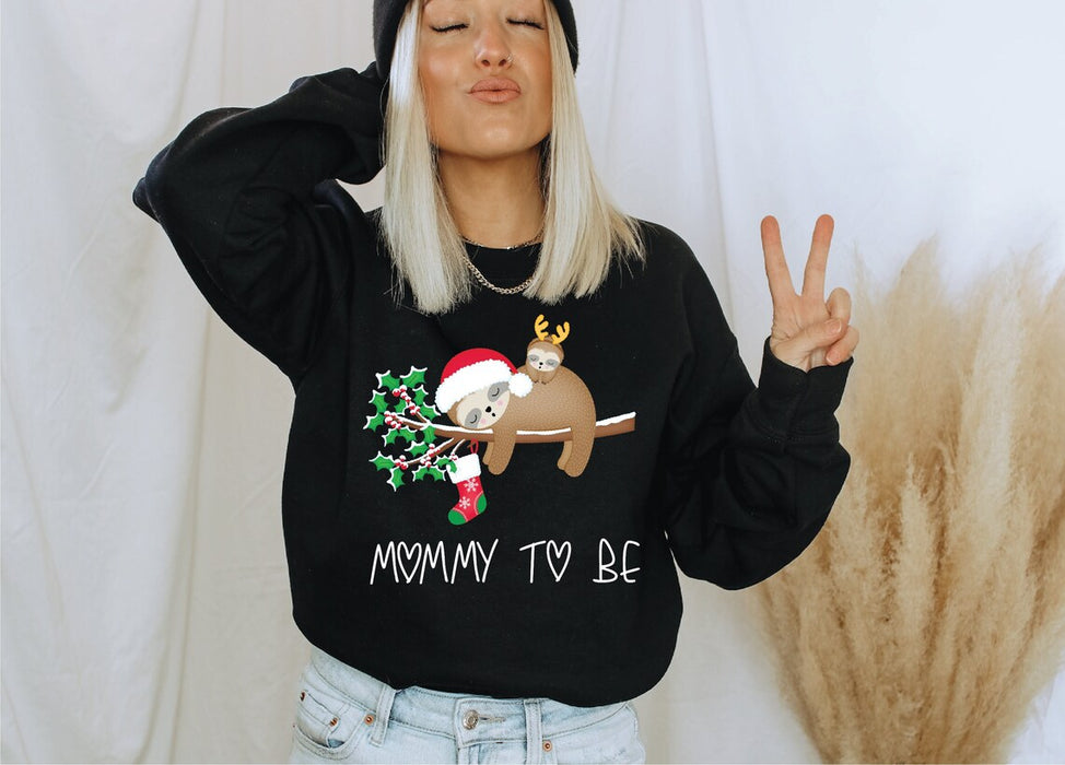 Personalized Sweatshirt Mommy To Be Cute Sloth Mom & Baby Sleep On The Tree Printed Christmas Design Custom Nickname