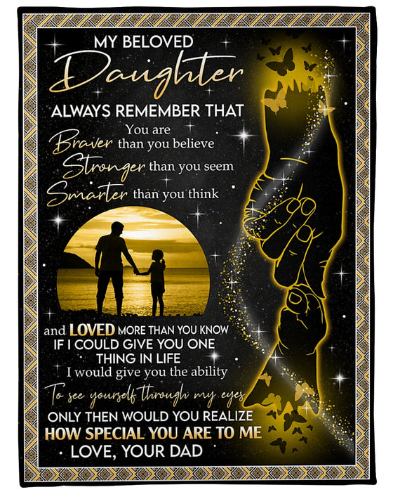 Personalized Blanket To My Daughter From Dad Daddy & Baby Under The Sunset Hand Holding Galaxy Background Custom Name