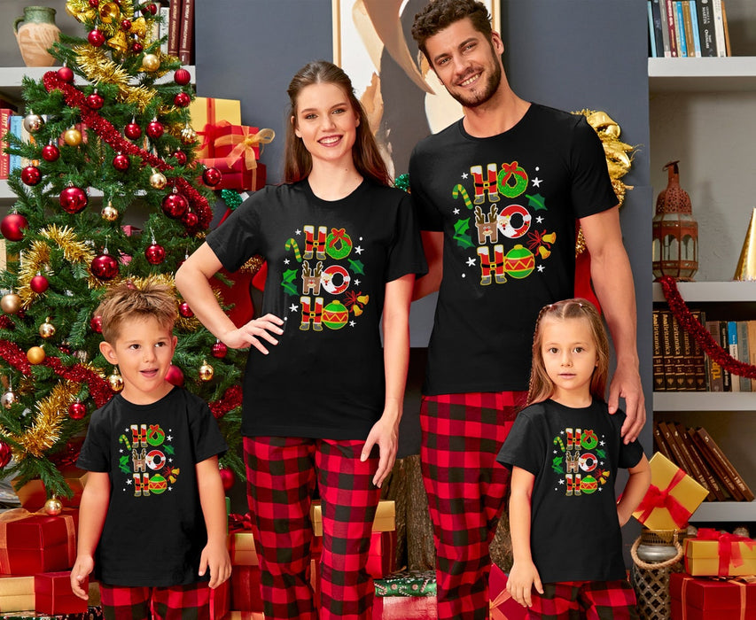 Classic Matching Shirt For Family Hohoho Funny Christmas Shirt With Santa Claus & Reindeer Printed Family Xmas Shirt
