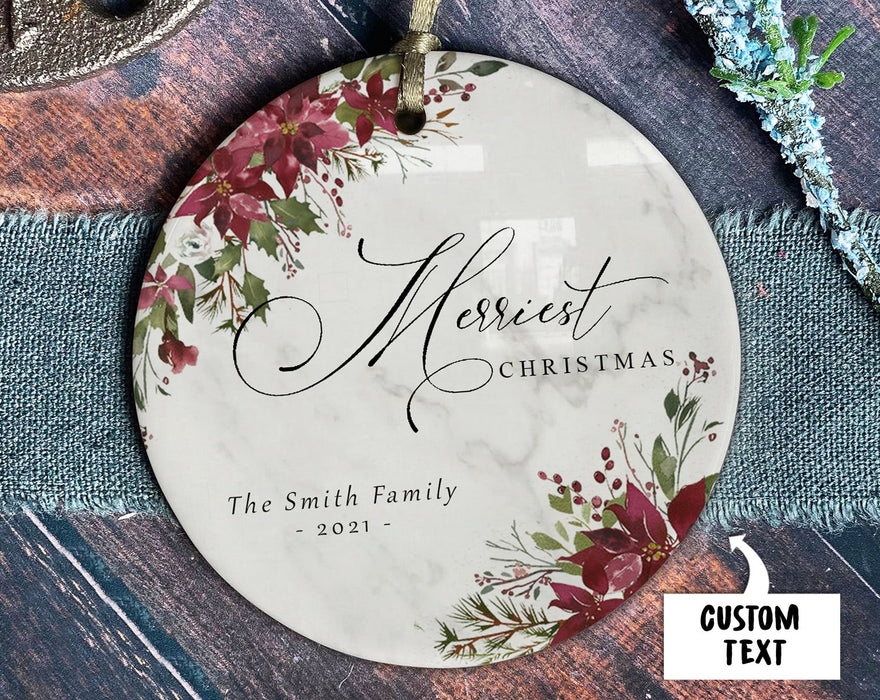 Personalized Circle Ornament For Falimy Floral Merried Christmas Ornament Custom Family Name and Year