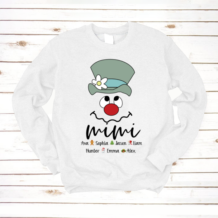Personalized Hoodie & Sweatshirt For Grandma Mimi Christmas Design Funny Clown Printed Custom Grandkids Name