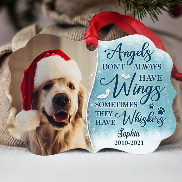 Personalized Memorial Ornament For Pet Loss Angels Don't Always Have Wings Pawprints Custom Name & Photo Funeral Gifts