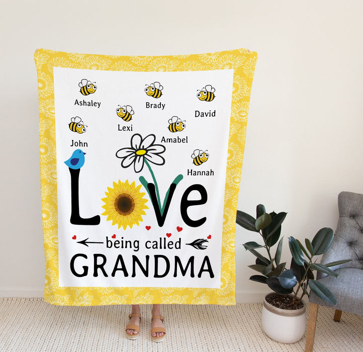 Personalized To My Grandma Blanket From Grandkids Bee Sunflower Daisy Love Being Called Custom Name Gifts For Christmas