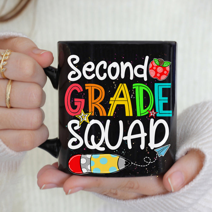 Personalized Back To School Mug Second Grade Squad Colorful Design Custom Grade Level 11 15oz Ceramic Coffee Cup