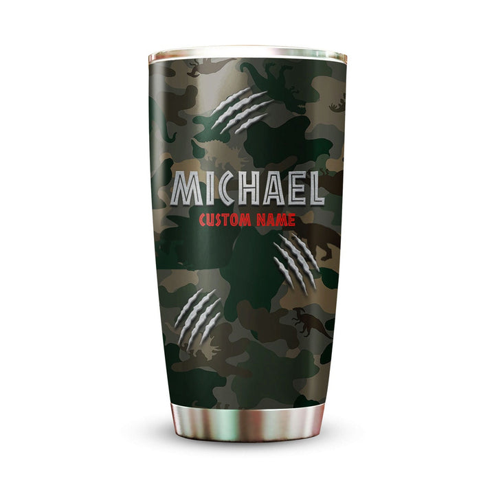 Personalized To My Dad Tumbler From Son Daughter Camouflage Dinosaur Daddysaurus Custom Name 20oz Travel Cup Gifts