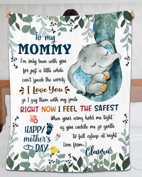 Personalized To My Mommy Blanket From Newborn Son Daughter Holding Elephant Printed Custom Name Happy 1st Mother'S Day
