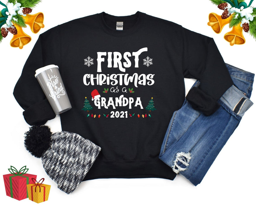 Personalized Sweatshirt First Christmas As A Grandma Grandpa Grandparents Design Snowflakes & Xmas Lights