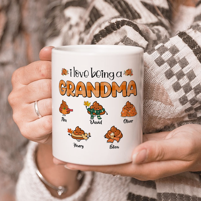 Personalized Ceramic Coffee Mug Love Being A Grandma Turkey Funny Shits Custom Grandkids Name 11 15oz Autumn Cup