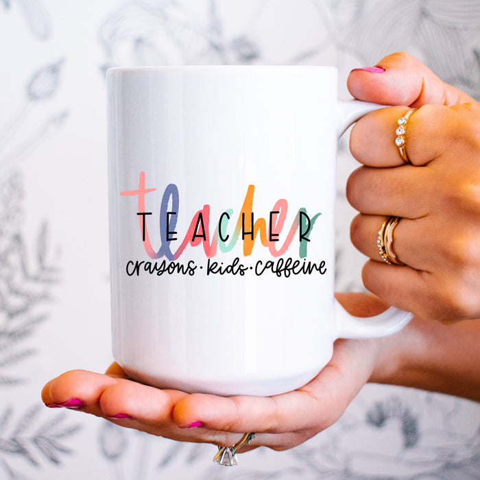 Novelty Coffee Mug For Teacher Appreciation Crayons Kids Caffeine Ceramic Funny White Cup Gifts For Back To School