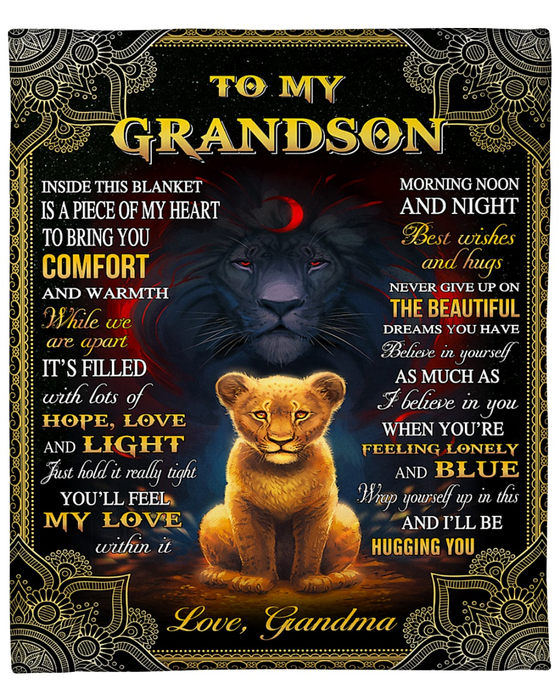 Personalized To My Grandson Blanket From Grandparents Lion Just Hold It Really Tight Custom Name Gifts For Birthday