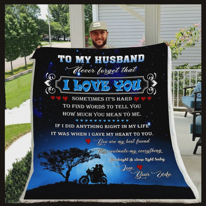 Personalized To My Husband Biker Fleece Blanket From Wife Never Forget That I Love You Couple Romantic Printed