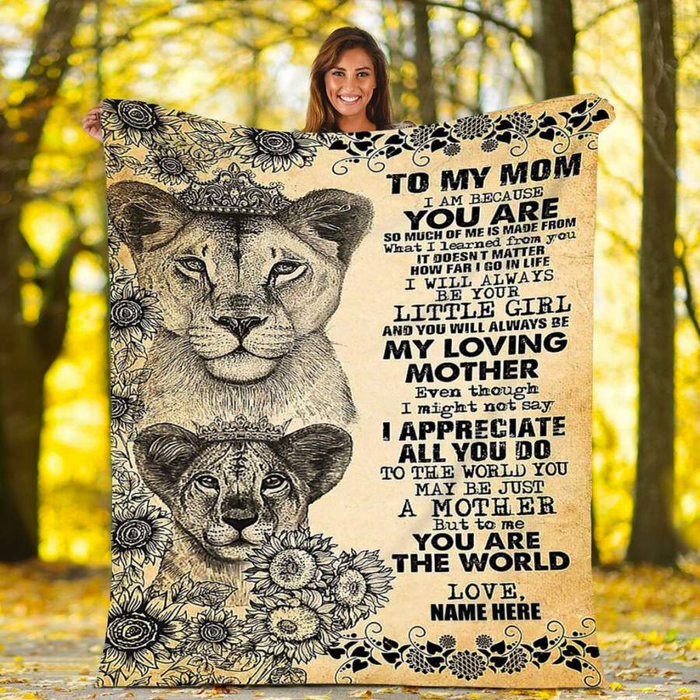 Personalized Vintage Blanket To My Mom On Mothers Day Sunflower & Lion With Crown Blankets Custom Name