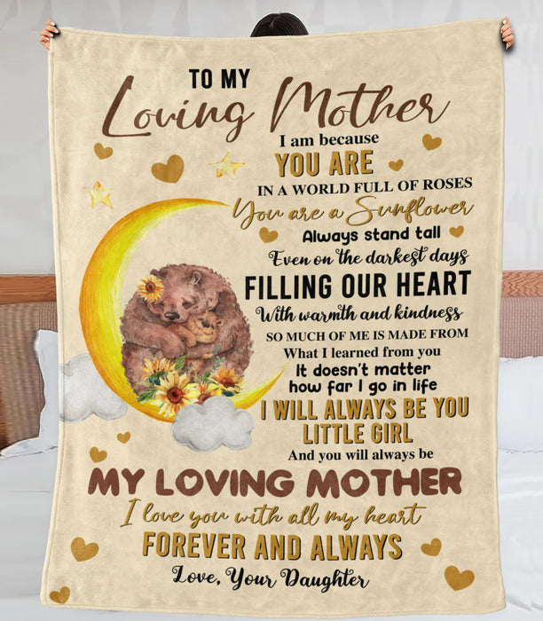 Personalized To My Mothers Blanket From Daughter It Doesn'T Matter How Far I Go In Life Hugging Bear & Sunflower Printed