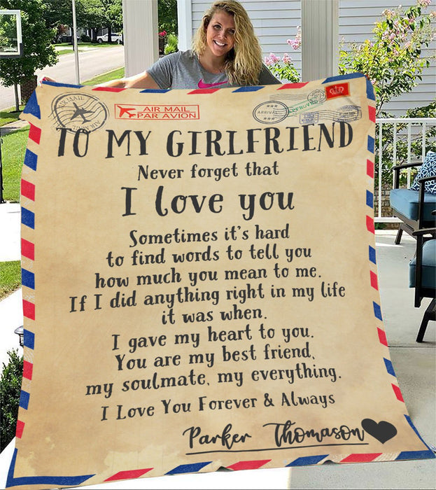 Personalized To My Girlfriend Love Airmail Fleece Blanket From Boyfriend Never Forget That I Love You Custom Name