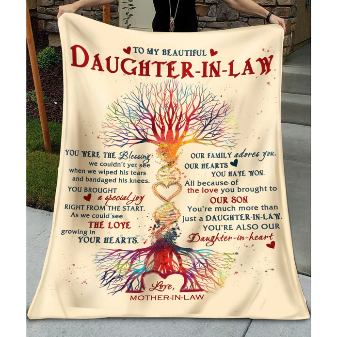 Personalized To My Daughter In Law Blanket DNA Tree You Were The Blessing Vintage Custom Name Gifts For Christmas Xmas