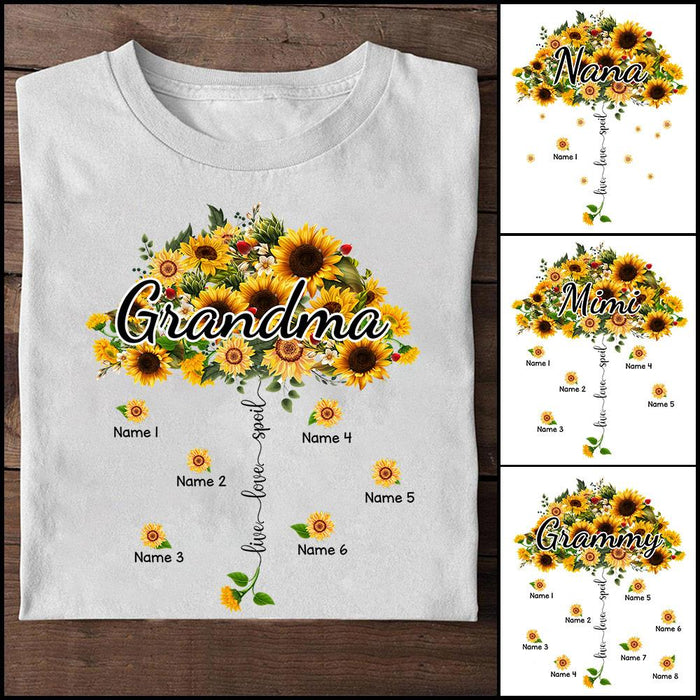 Personalized T-Shirt For Grandma Live Love Spoil Sunflower Umbrella Custom Grandkid's Name Floral Shirt