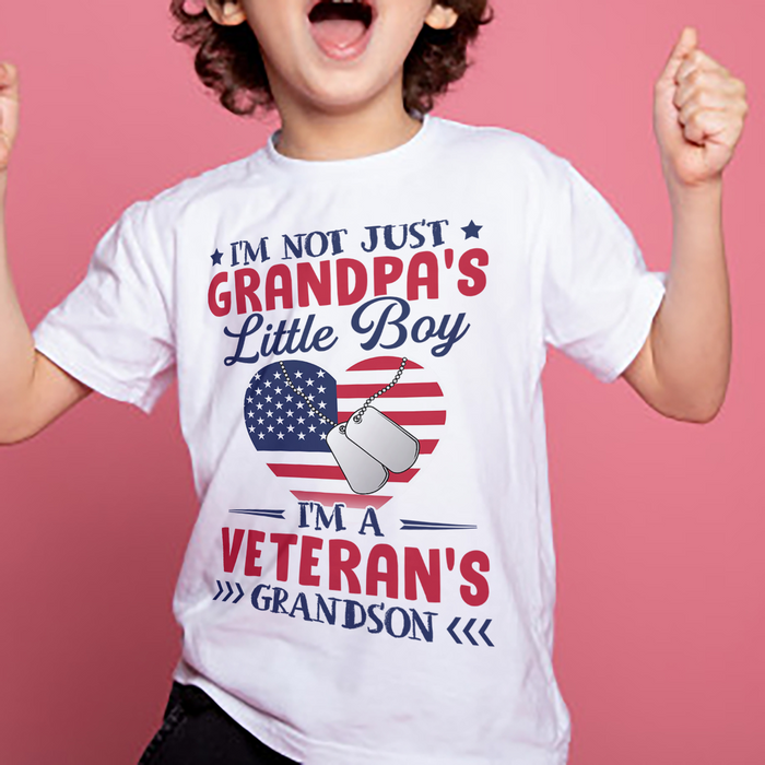 Personalized T-Shirt For Kids I'm Not Just Grandpa's Little Boy I'm A Veteran's Grandson American Heart Printed