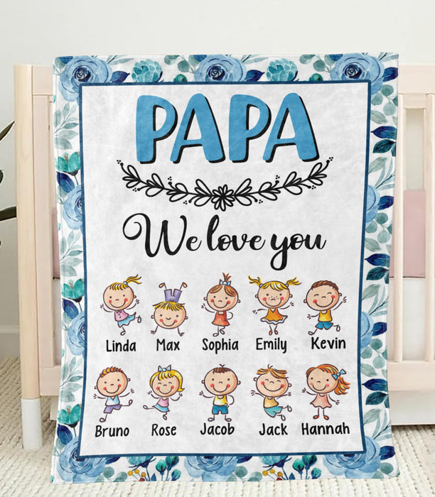 Personalized Blanket To My Grandpa From Grandkid Papa We Love You Flower & Funny Kid Print Custom Grandkids Name
