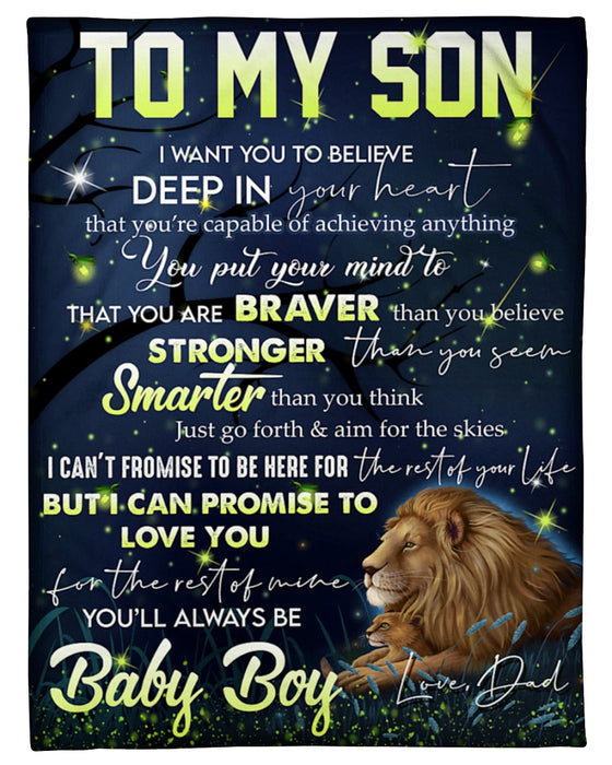 Personalized To My Son Blanket From Mom Dad Custom Name Believe Deep In Your Heart Lion Gifts For Birthday Christmas