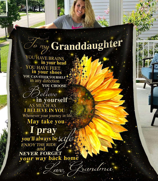 Personalized Fleece Blanket To My Granddaughter Sunflower Printed Premium Blankets Custom Name