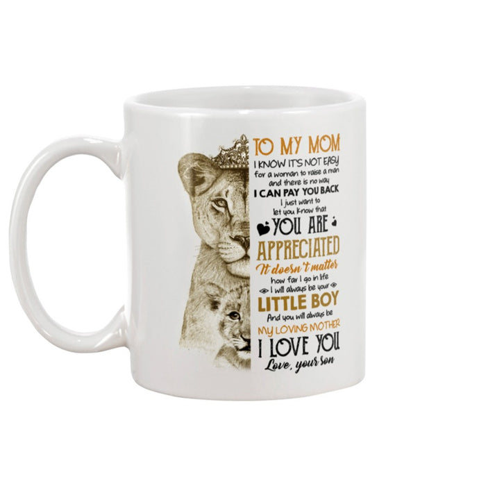 Personalized To Mom Coffee Mug from Son Gifts Mothers Day for Mom Print Lion Family With Quotes for Mom Mug Customized Mug Gifts For Mothers Day 11Oz 15Oz Ceramic Coffee Mug