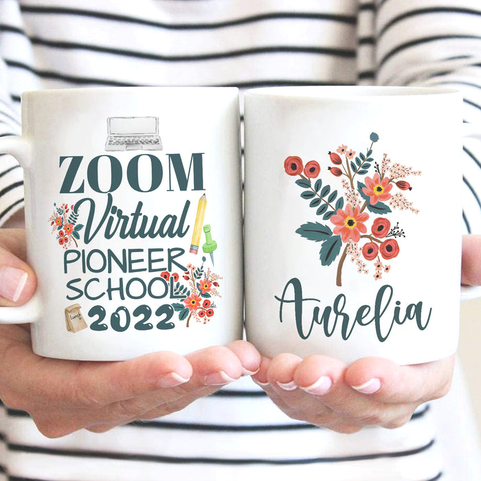 Personalized Back To School Mug Pioneer School Zoom Edition Laptop Print Custom Name 11 15oz Ceramic Coffee Cup