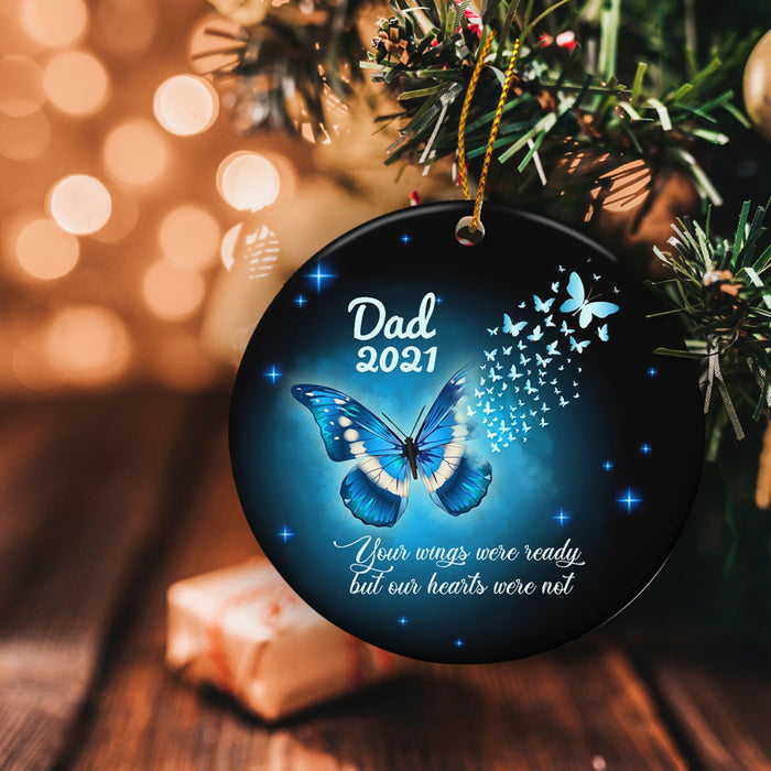Personalized Memorial Ornament For Dad Mom Angel In Heaven Blue Butterfly Keepsake Ornaments Custom Name And Year