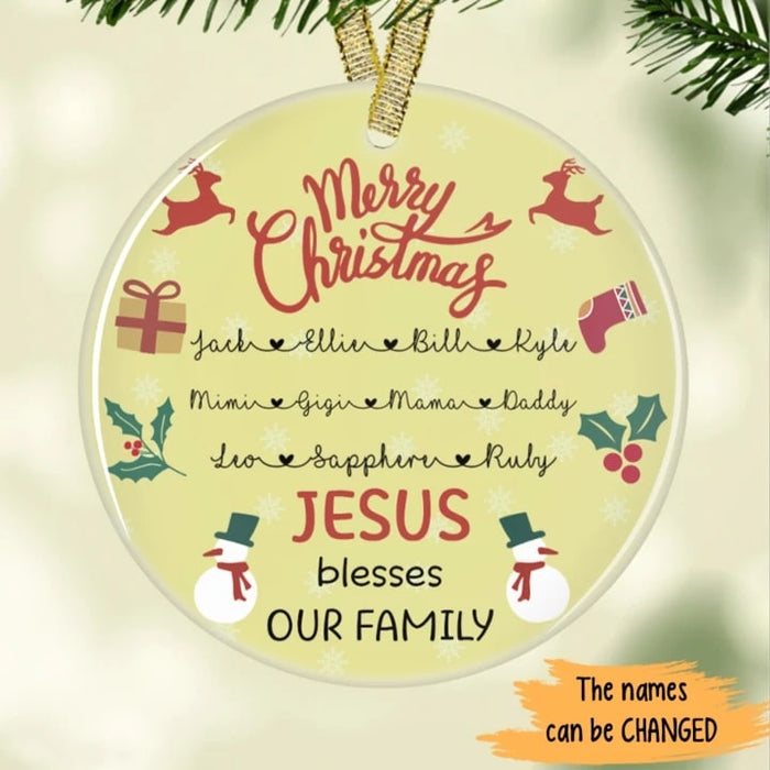 Personalized Merry Christmas Jesus Blesses Our Family Ornament For Christ Religious Custom Members Name Xmas Ornaments