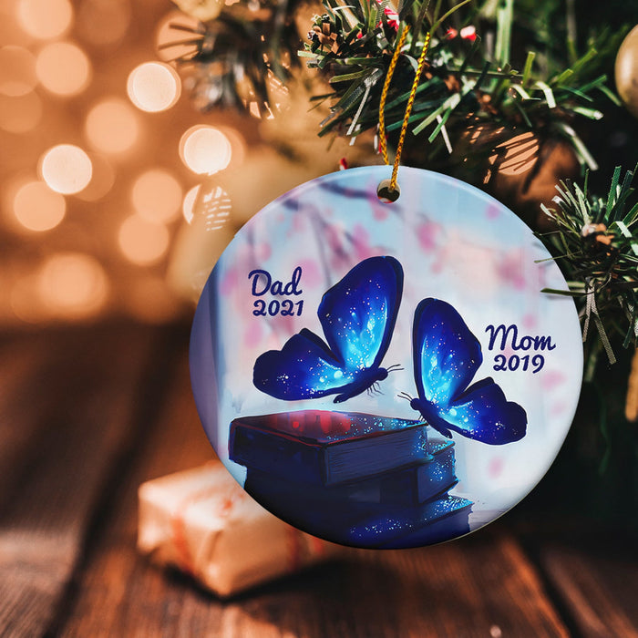 Personalized Memorial Ornament For Dad Mom In Heaven Blue Butterfly Loss Of Parents Ornament Custom Name And Year
