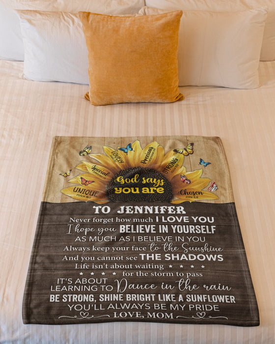 Personalized Blanket To My Daughter From Mom Shine Bright Like A Sunflower Design Wooden Background Custom Name