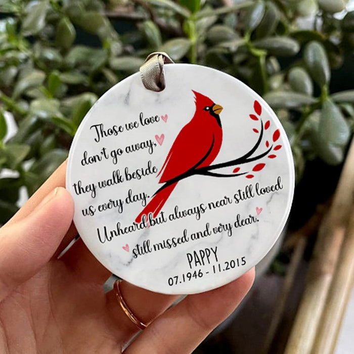 Personalized Red Cardinal Those We Love Don't Go Away Circle Ornament For Angel In Heaven Custom Name and Date Ornaments