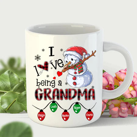 Personalized Coffee Mug Gifts For Grandma I Love Being Snowman Lighting Custom Grandkids Name Christmas White Cup