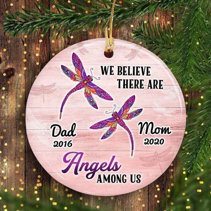 Personalized Memorial Ornaments For Dad Mom In Heaven Dragonlies Angel Among Us Ornament Custom Name And Year