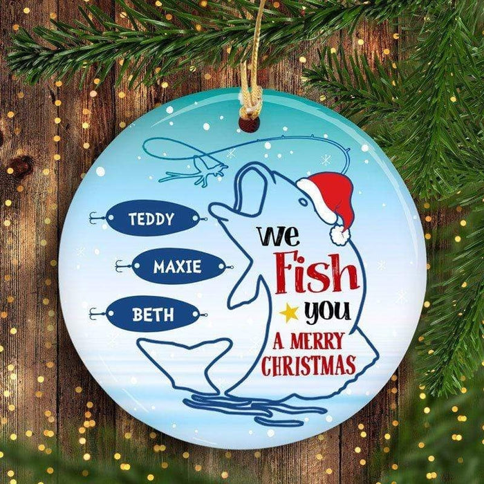 Personalized We Fish You A Merry Christmas Ornament For Dad Grandpa Fishers Custom Kids Name Santa Hat Fish Ornaments