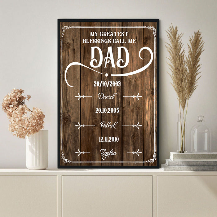 Personalized To My Dad Canvas Wall Art My Greatest Blessing Call Me Daddy Vintage Design Custom Name Poster Prints